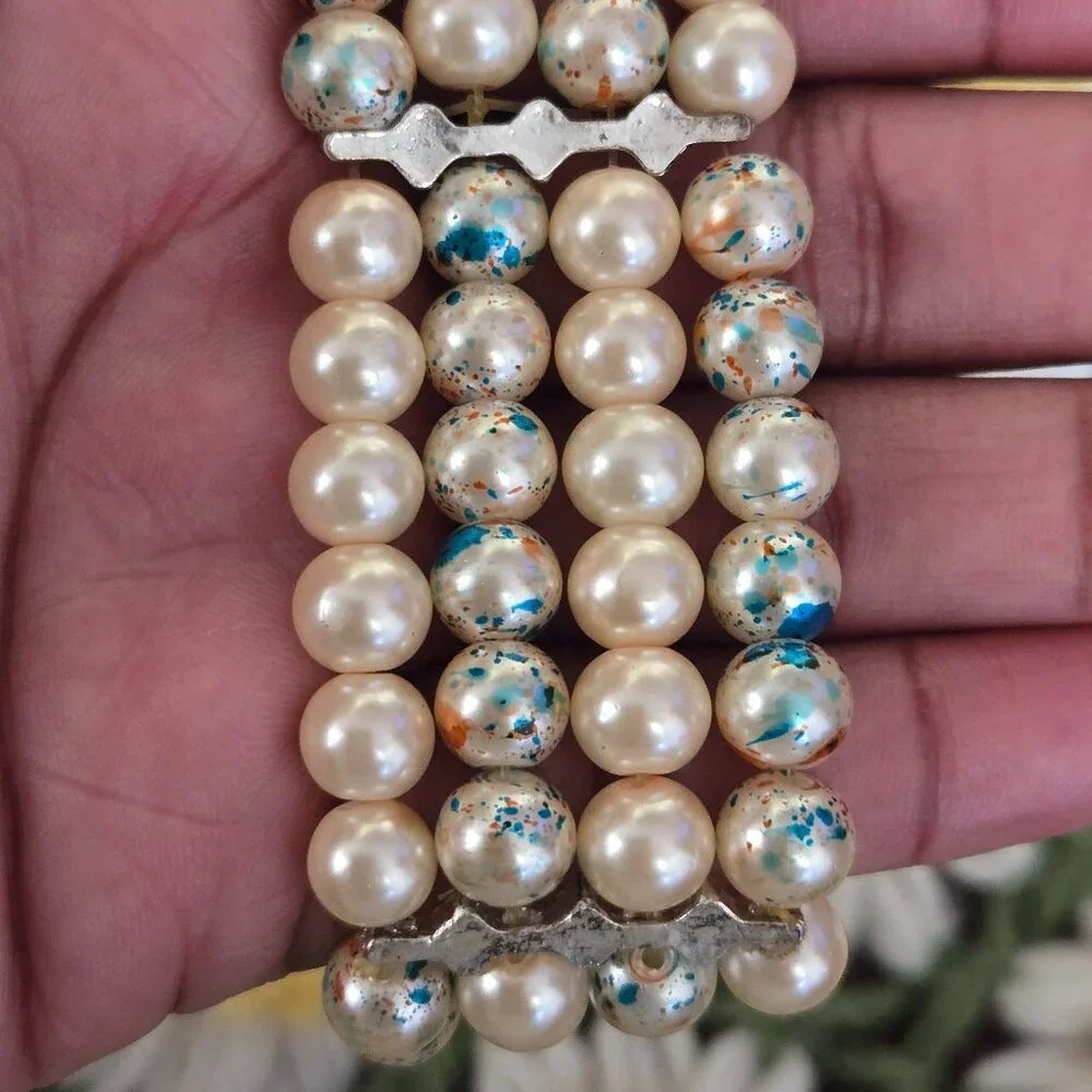 Paint Splatter Faux Pearl Stretch Bracelet